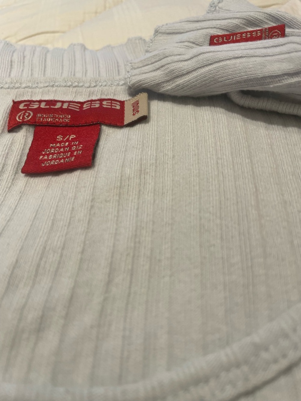 Guess White Ribbed Tank with Red Logo Tags - Picture 2 of 2